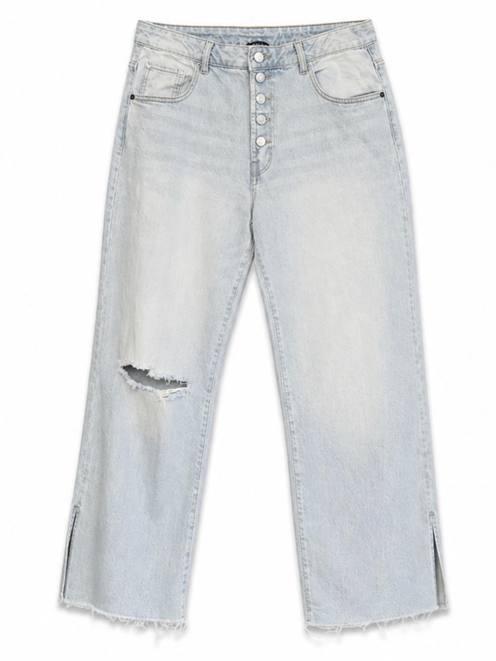 George Light Blue Wide-Leg Jeans with Button Fly & Distressed Knee – Size 14 EUC